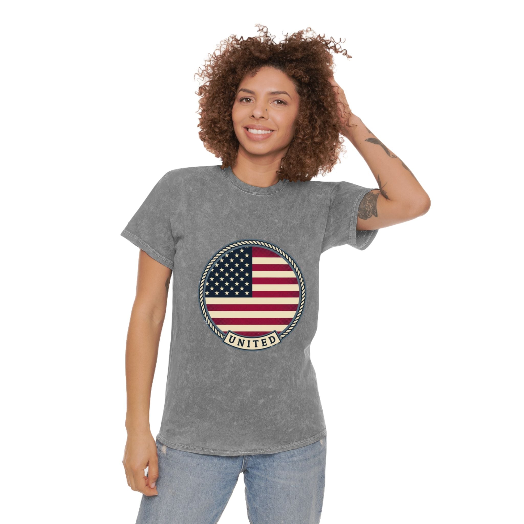 Vintage American Flag T-Shirt — "United" Mineral Wash Tee