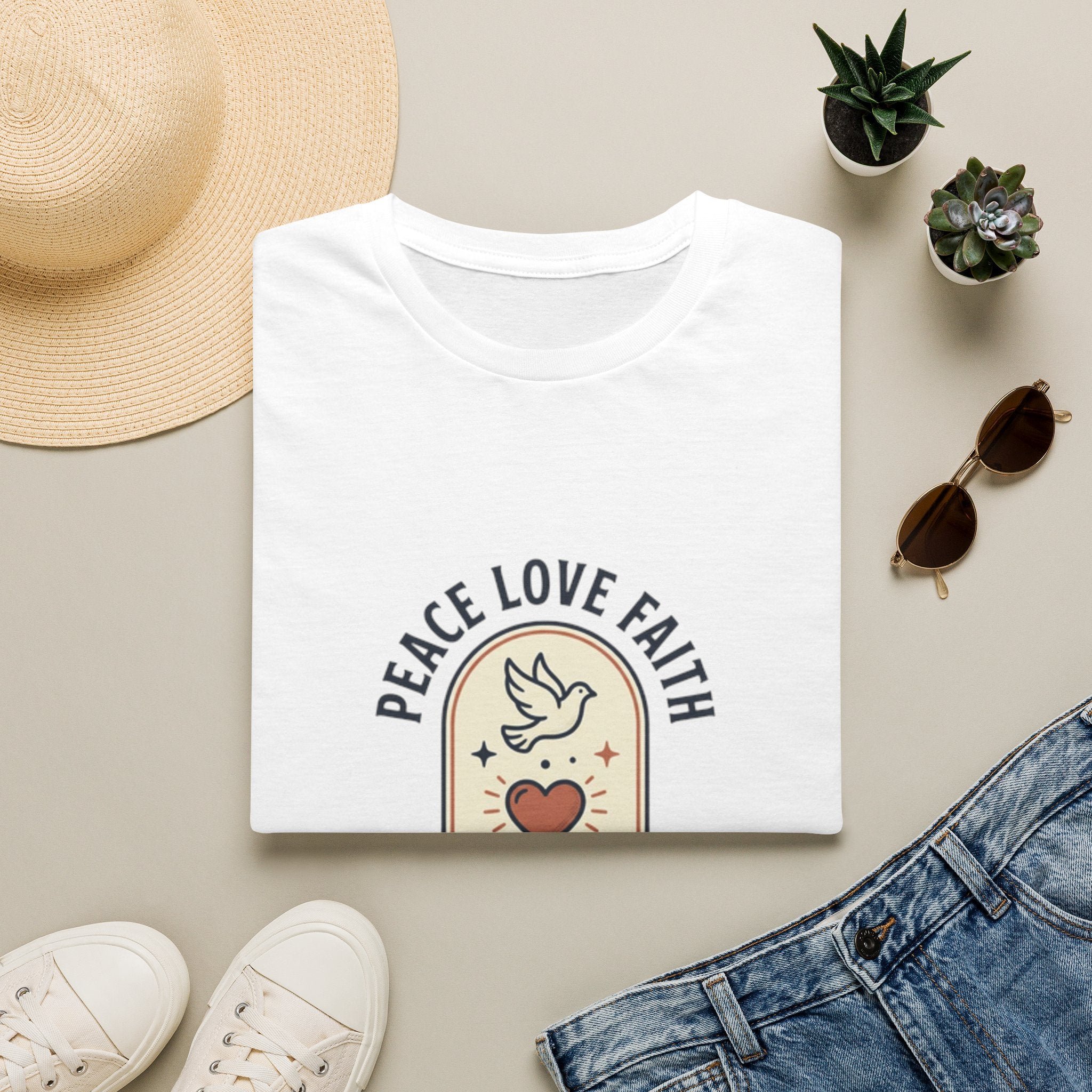 Peace Love Faith T-Shirt — Dove Heart Cross Inspirational Christian Tee
