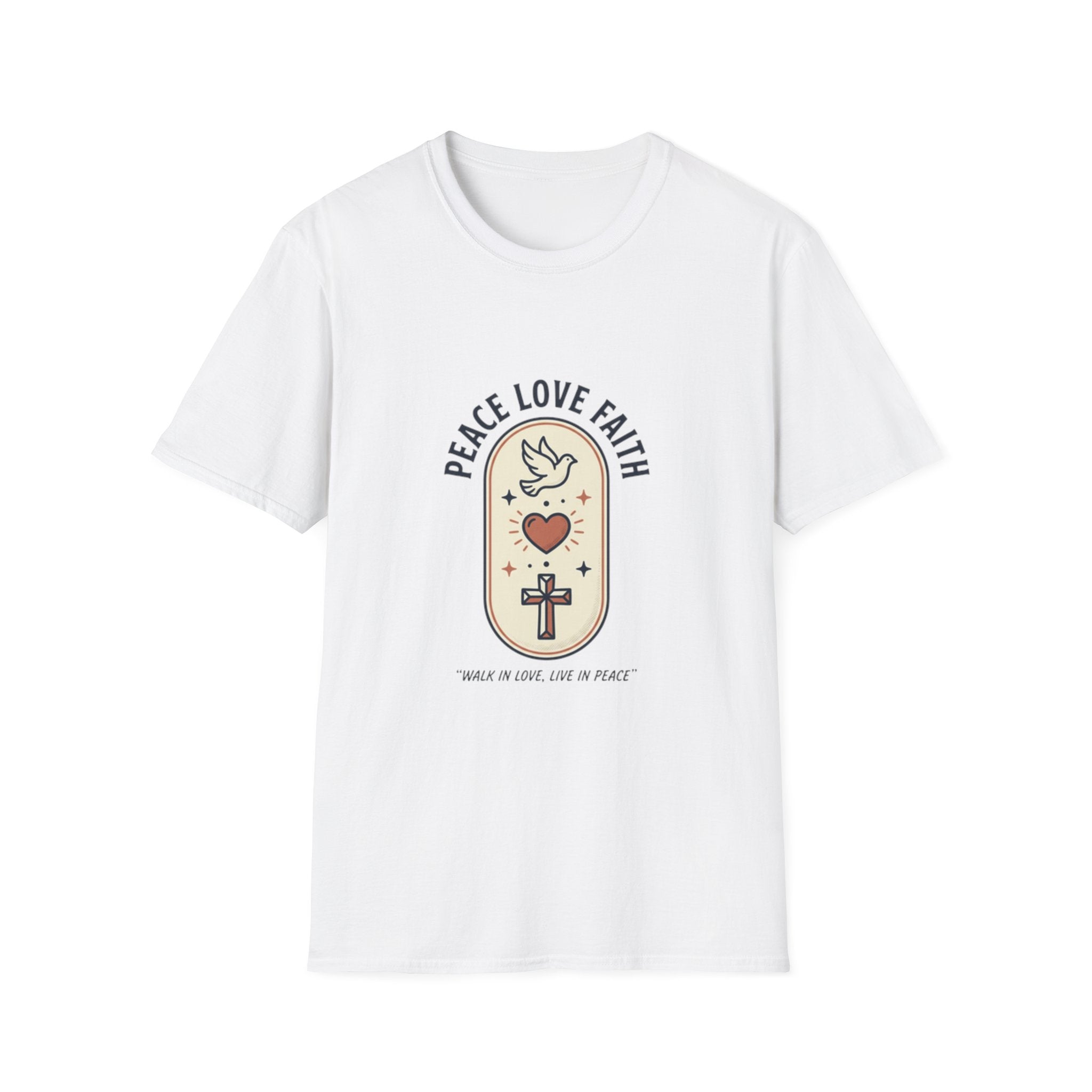 Peace Love Faith T-Shirt — Dove Heart Cross Inspirational Christian Tee