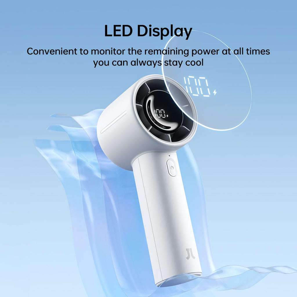 JISULIFE Portable Handheld Fan, 5000mAh Turbo Fan with 5 Speeds, LED Display, 28H Runtime, Rechargeable Mini Personal Fan for Office, Travel, Camping, Cooling & Makeup, Gifts for Women Men (grey)