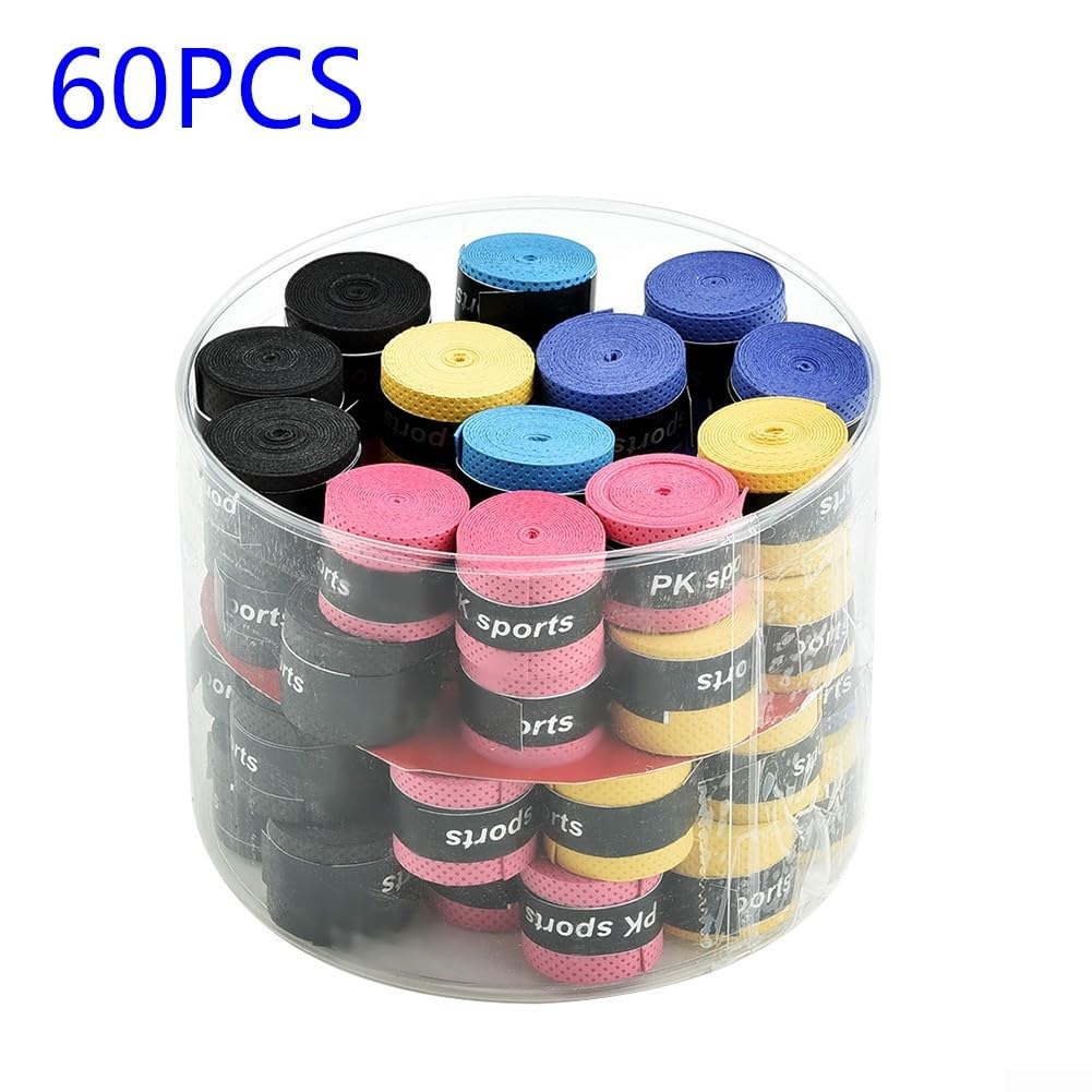 Donkivvy 60 Pcs Tennis Racket Grip Tape, Tennis Grip Anti Slip Overgrips Precut Tennis Finishing Tape Comfort Sweat Absorbent Grip Wrap Your Racquet for High Performance