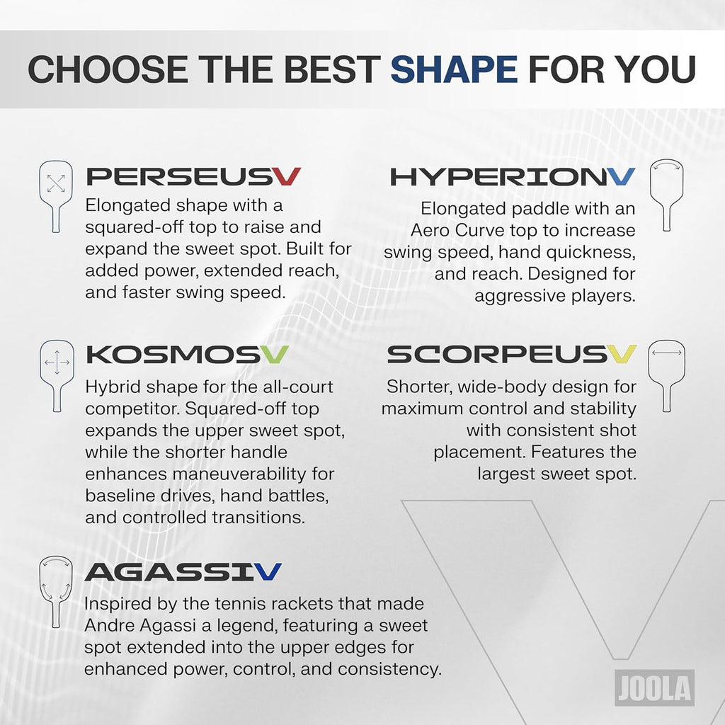 JOOLA Pro V Pickleball Paddles - Perseus/Scorpeus/Kosmos/Hyperion/Agassi/Graf Shapes - UPA-A and USAP Approved