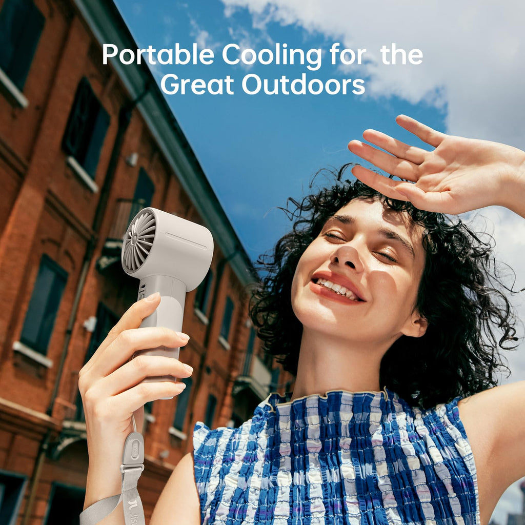JISULIFE Portable Handheld Fan, 5000mAh Turbo Fan with 5 Speeds, LED Display, 28H Runtime, Rechargeable Mini Personal Fan for Office, Travel, Camping, Cooling & Makeup, Gifts for Women Men (grey)